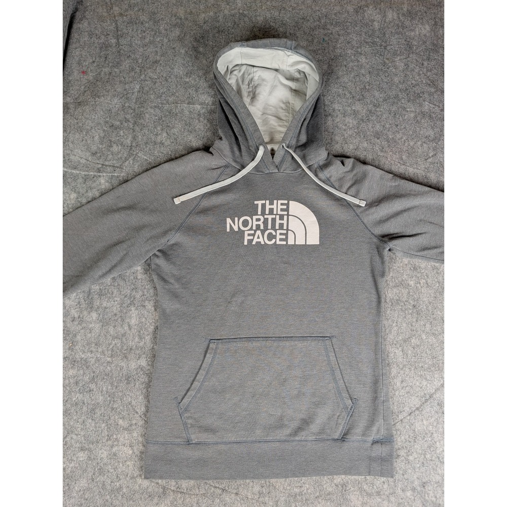 The North Face Womens Heather Grey Logo Pullover Hoodie Sweatshirt Raglan M - Picture 4 of 8